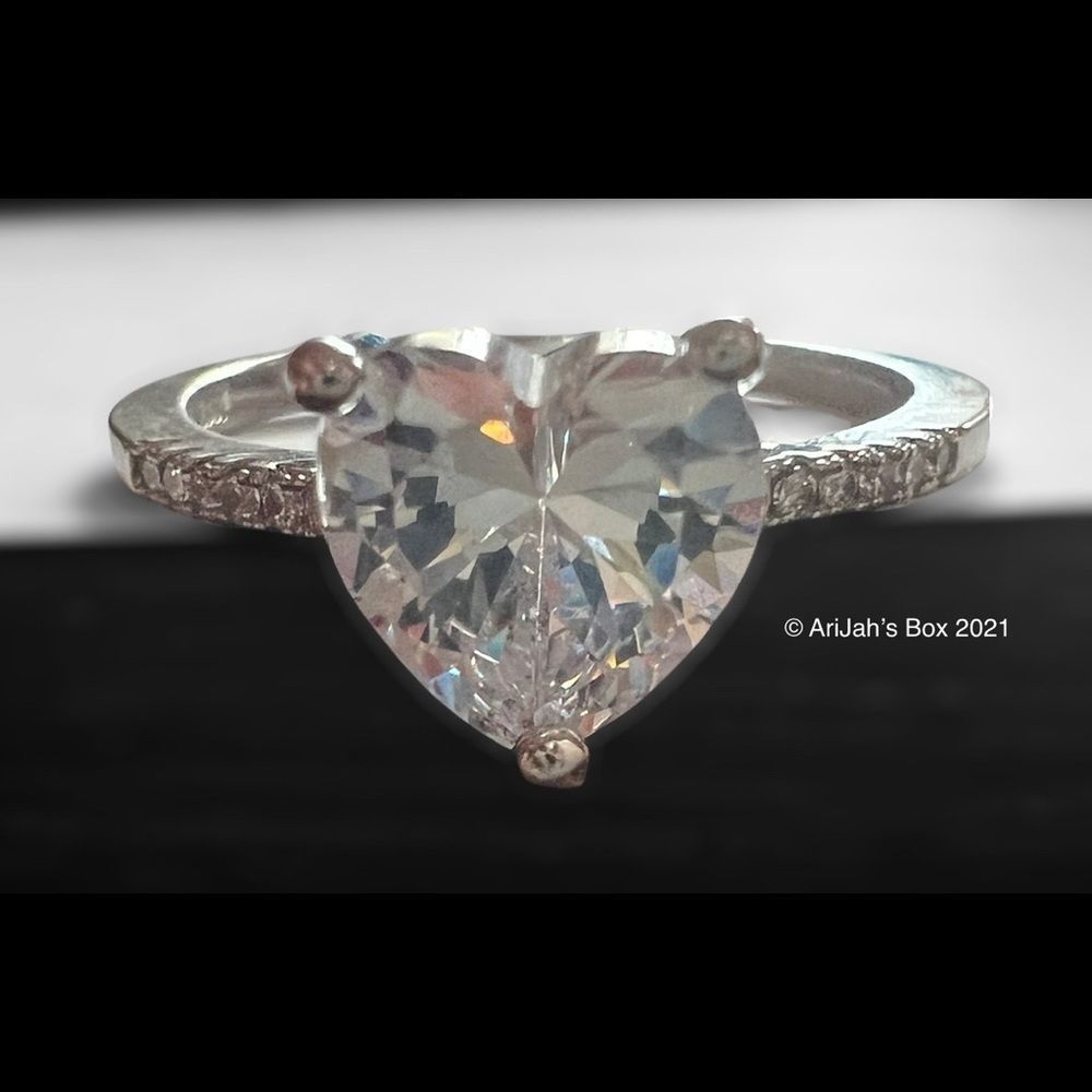 Silver Heart Diamond Ring